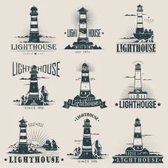 Fotobehang Isolated lighthouse on sea or ocean sketches © Elegant Solution