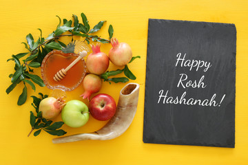 Rosh hashanah (jewish New Year holiday) concept. Traditional symbols