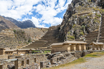 Fototapeta na wymiar Ollantaytambo Inca ruins and Terraces - Ollantaytambo, Sacred Valley, Peru