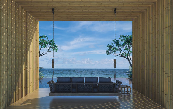 Private pool with bamboo wall, sea view