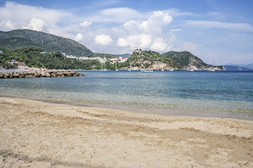 Naklejka na ściany i meble Marvelous sand beach in North Greece, background
