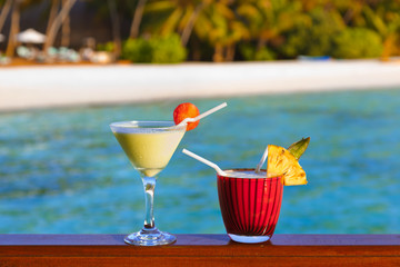 Fruit cocktail on Maldives beach