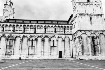 Side of the church of San Michele in Foro, in Lucca, Italy.