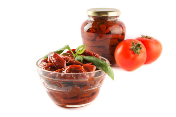 Italian appetizer - sundried tomato in bowl and glass jar