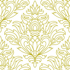 Curly thin line damask seamless pattern with flowers, leaves. Infinity background, floral ornament for coloring book. Vector illustration. © _aine_