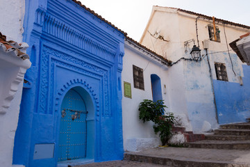 front door in blue town chefchaouen, morocco