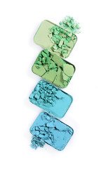 Blue and green crushed eyeshadow for make up as sample of cosmetic product