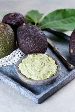Homemade fresh avocado cream, ready to eat, tasty healthy food