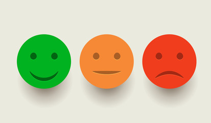 Smiley icon set. Emoticons positive, neutral and negative. Vector isolated red and green mood. Rating smile for customer opinion