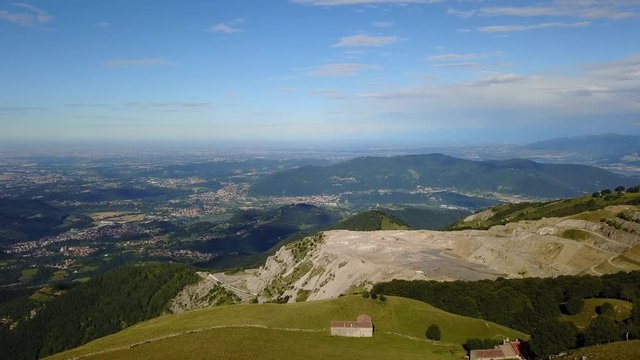 Great landscape on the Padana plain in summer time. Panorama from Linzone Mountain, Bergamo, Italy. 