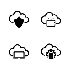 Computer Cloud. Simple Related Vector Icons Set for Video, Mobile Apps, Web Sites, Print Projects and Your Design. Black Flat Illustration on White Background.