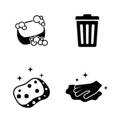 Cleaning. Simple Related Vector Icons Set for Video, Mobile Apps, Web Sites, Print Projects and Your Design. Black Flat Illustration on White Background.