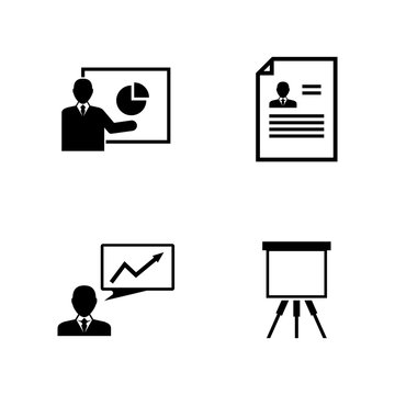 Business Presentation. Simple Related Vector Icons Set for Video, Mobile Apps, Web Sites, Print Projects and Your Design. Black Flat Illustration on White Background.