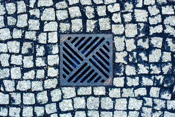 Rain runoff  , view from above. Paving stone