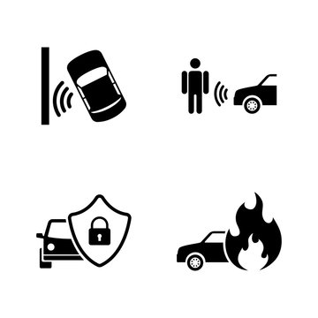 Auto Safety. Simple Related Vector Icons Set for Video, Mobile Apps, Web Sites, Print Projects and Your Design. Black Flat Illustration on White Background.