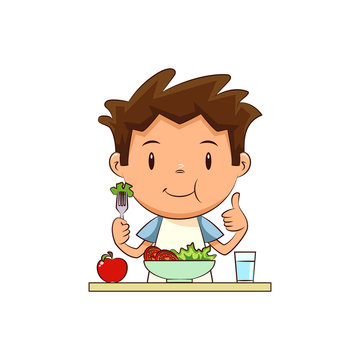 Child eating salad Stock Vector | Adobe Stock