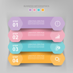 Infographic template of four steps on squares, tag banner, work sheet, flat design of business icon, vector