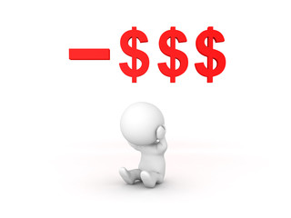 3D Character is sad and depressed because he indebted