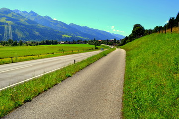 Fototapeta premium Road Summer in Alps landscape in Austria near to Zell am See