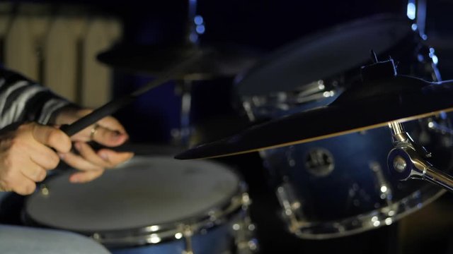 Drumming On Snare With Brushes Close Up Slowmotion. footage of two drum sticks hitting a snare drum.