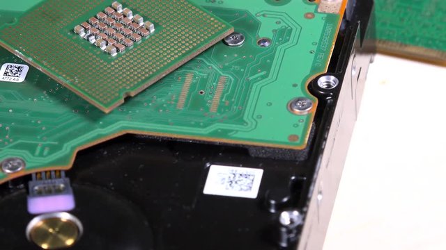 Computer components hard drive, processor and ram memory