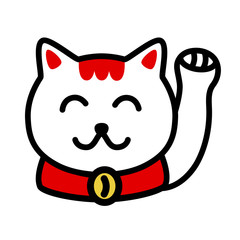 Lucky Maneki-neko cat. Vector icon. Japanese motif.