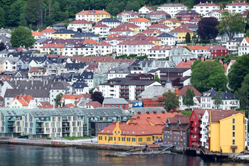 Seaside view of Sandviken, a traditional neighborhood of the city of Bergen in Hordaland county, Norway