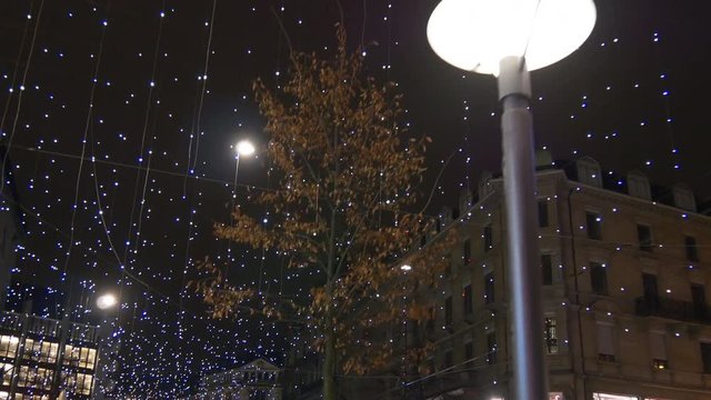 zurich night christmas time decoration park side panorama 4k switzerland
