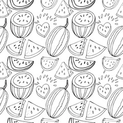 Seamless pattern from the juicy lobes of watermelons.