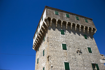 Old turret in Marina near Trogir, Croatia