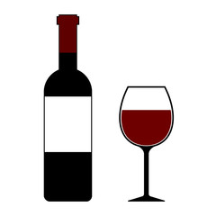 Red Wine Bottle and Glass Isolated Vector Illustration