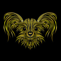 Yellow dog. Symbol of Chinese New Year 2018. Vector animal of beautiful patterns on a black background