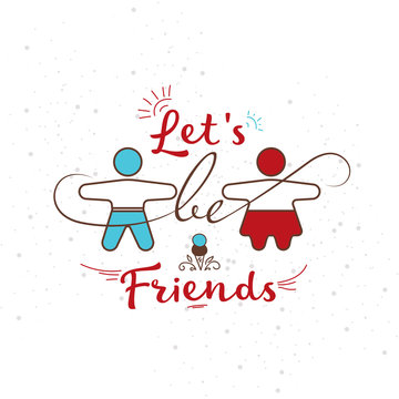 Illustration with the inscription "let's be friends" and two people girl and boy.