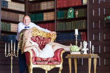 Happy newlyweds near bride and groom