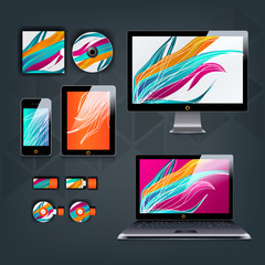 Modern application template design for corporate identity. Computer tablet and phone set.