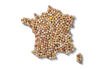 Countries winemakers - maps from wine corks. Map of France on white background.