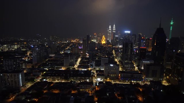 Dramatic View of Kuala Lumpur at Night. Video 4k UltraHD