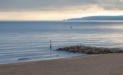 View of sun setting over Bournemouth beach