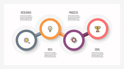 Business infographics. Timeline with 4 steps, circles. Vector template.