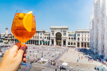 Spritz aperol drink in Milan overlooking Piazza Duomo