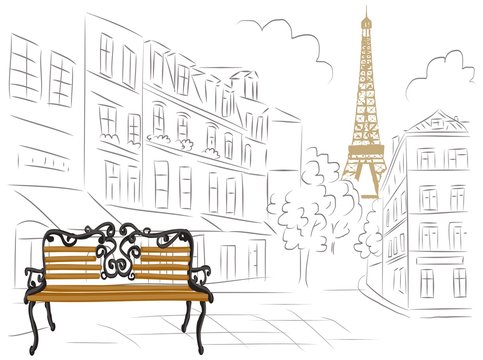 Streets in paris france vintage hand drawn Vector Image