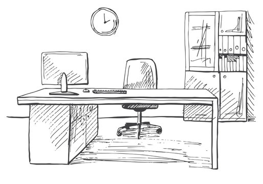 the modern office interior design sketch 3d render Stock Photo  Alamy
