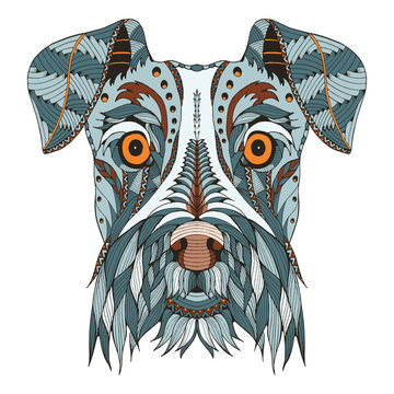 Schnauzer dog head zentangle stylized, vector, illustration, freehand pencil, hand drawn, pattern. Zen art. Ornate vector. Lace. Color.