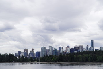 Fototapeta na wymiar Vancouver Skyline from the pass near Stanley Park