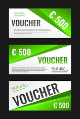 Gift vouchers template. Green, white and black color