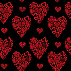 Fototapeta na wymiar Seamless pattern with little red heart embroidery stitches imitation in the heart form