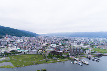 Lake Suwa in Nagano seen from the sky
