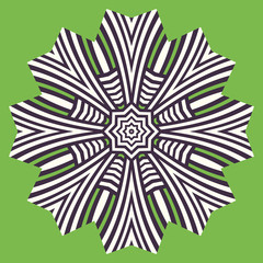 Logo flower geometric shape. Circular pattern. Unique ornamental design element.