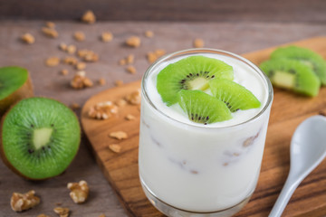 Yogurt with kiwi in glass