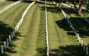 Rows of gravestone markers in Arlington Cemetery